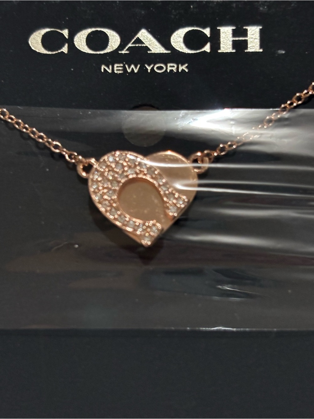NWT Coach Rose Gold Heart Pendant Necklace - Sparkling Crystal Accent